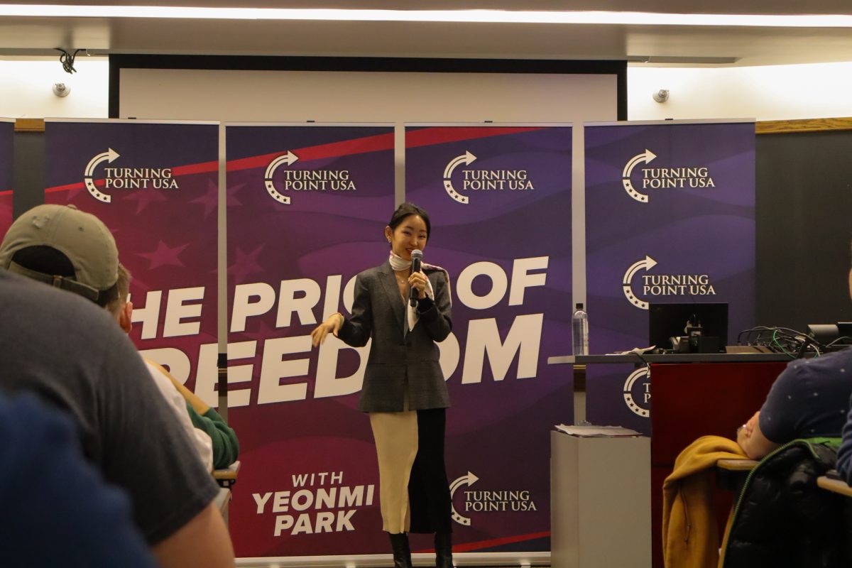 Yeonmi Park talks about the freedoms that U.S. citizens take for granted, taken at Iowa State University in Bessey hall on November 3, 2024.