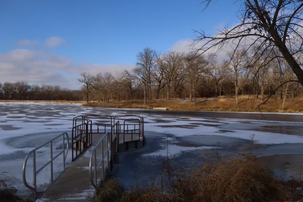 The view by the McFarland Lake fishing dock on a chilly afternoon, taken at McFarland Park, outside of Ames, IA, on December 11 2024.