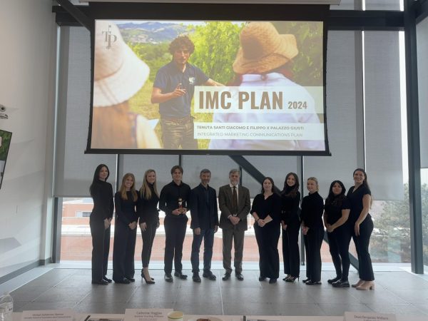 Students who presented the winning project for advertising 4340 final project in the Student Innovation Center on Dec. 12, 2024. 