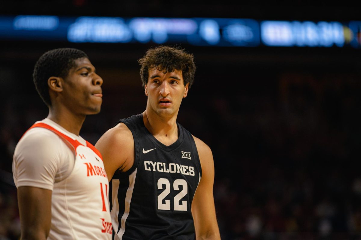 Milan Momcilovic (22) during the Morgan State University NCAA men's basketball game at Hilton Coliseum on Sunday, Dec. 22, 2024, in Ames, Iowa.