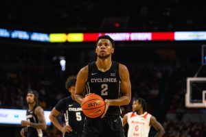 Joshua Jefferson (2) attempts a free throw against Morgan State University during the NCAA men's basketball game at Hilton Coliseum on Sunday, Dec. 22, 2024, in Ames, Iowa.