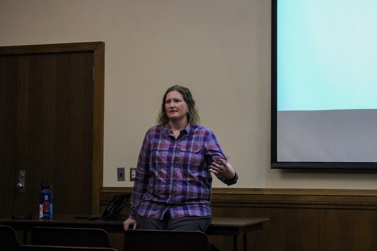 Megan Heitmann talking at the Broader Impacts Identity Workshop in the Gold Room of the Memorial Union, Ames, Iowa. Dec. 4, 2024.