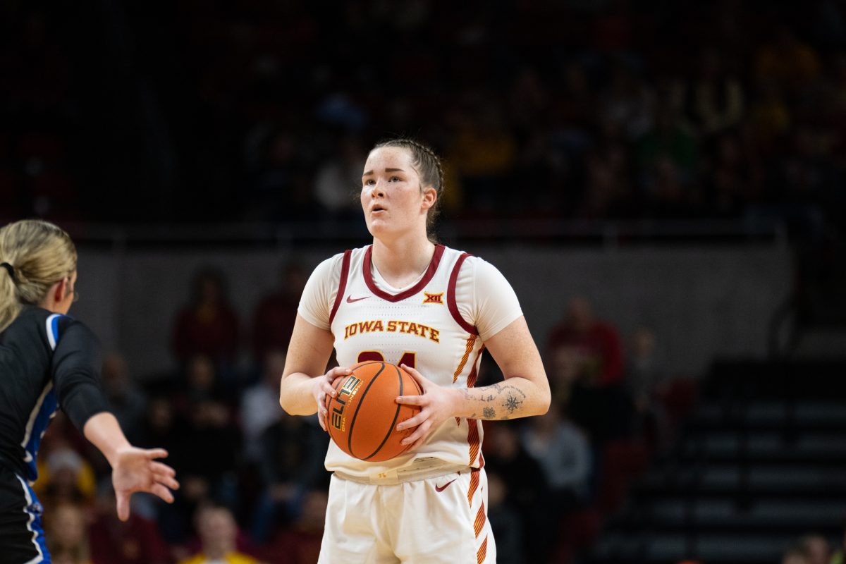 Addy Brown (24) looks to shoot a free throw during the game vs. Eastern Illinois,Hilton Coliseum, Ames, Iowa, Dec. 15, 2024. 