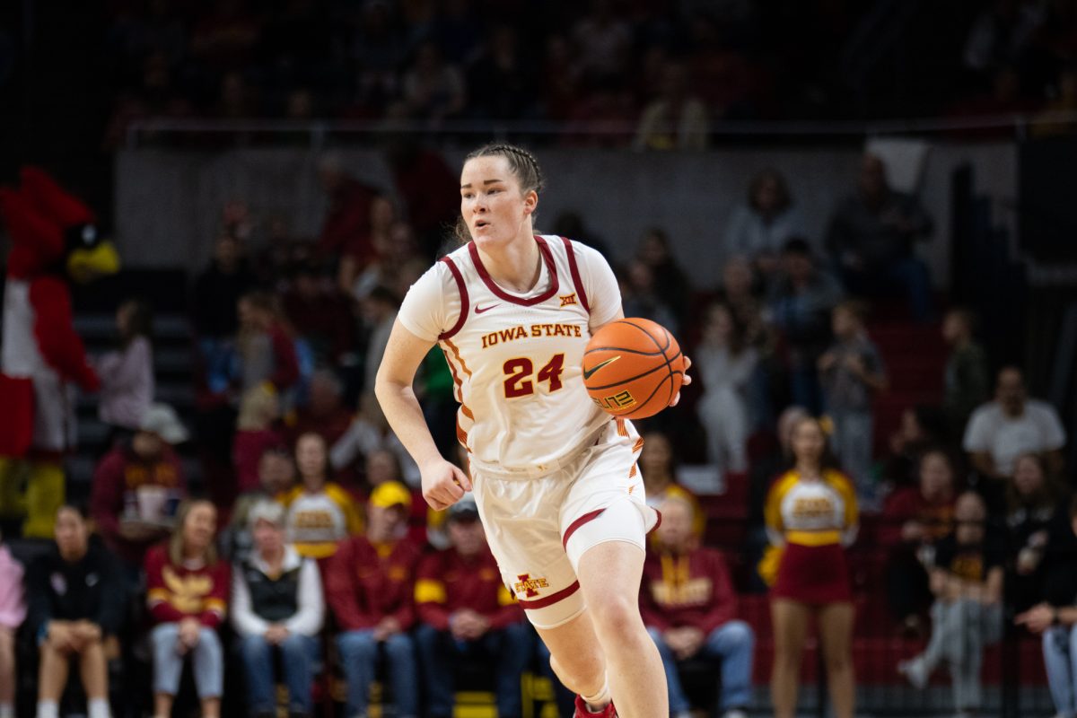 Addy Brown (24) runs down the court during the game vs. Eastern Illinois,Hilton Coliseum, Ames, Iowa, Dec. 15, 2024.