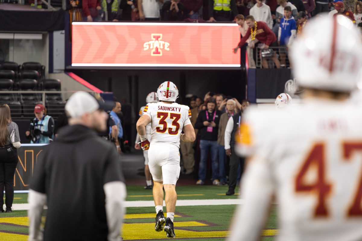 Jack Sadowsky V (33) runs to the tunnel after the Arizona State Sun Devils win the championship game at AT&T Stadium in Arlington Texas on December 7th, 2024.  