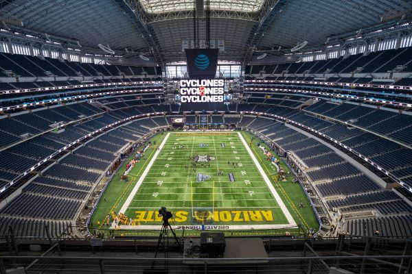 A bird's eye view of the inside of AT&T Stadium before the Iowa State Cyclones and the Arizona State Sun Devils championship game at AT&T Stadium in Arlington Texas on December 7th, 2024.