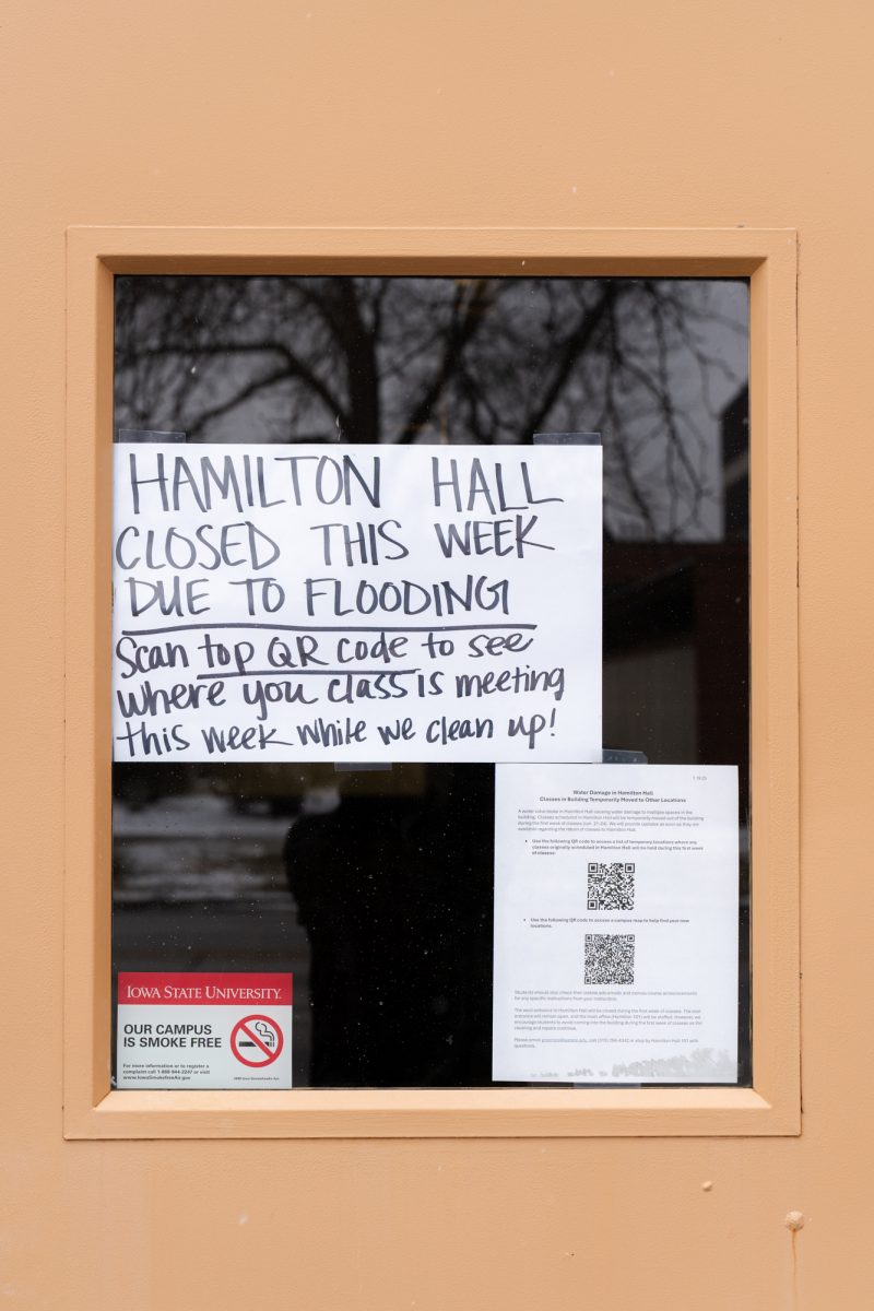 Hamilton Hall is temporarily closed due to flooding, Jan. 22, 2025, Iowa State University, Ames, Iowa.