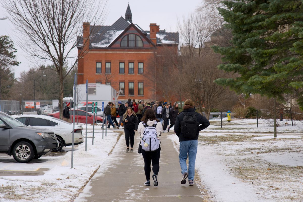 Iowa State students walking outside of LeBaron Hall, Jan. 22, 2024.