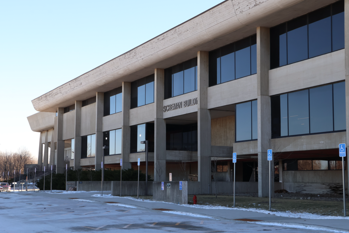 The northern exterior of the Scheman Building, Ames, Iowa, Jan. 26, 2025.