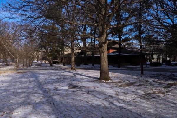 A snowy day out back of Jischke Honors Building, taken on Jan. 23, 2025, at Iowa State University.