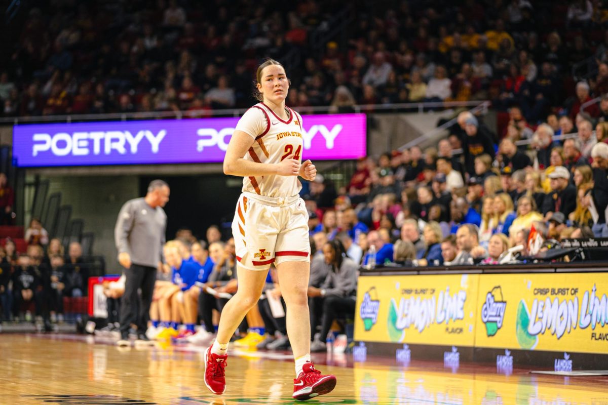 Addy Brown (24) during the Iowa State vs. University of Kansas NCAA women's basketball game at Hilton Coliseum on Wednesday, Jan. 1, 2025, in Ames, Iowa.