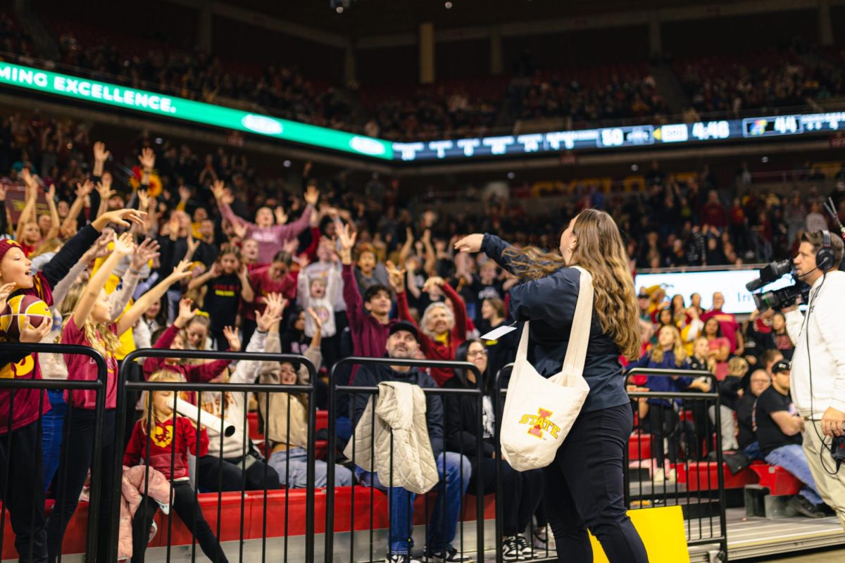 Iowa State fans during the Iowa State vs. University of Kansas NCAA women's basketball game at Hilton Coliseum on Wednesday, Jan. 1, 2025, in Ames, Iowa.