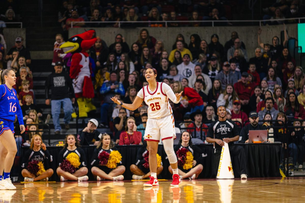Sydney Harris (25) during the Iowa State vs. University of Kansas NCAA women's basketball game at Hilton Coliseum on Wednesday, Jan. 1, 2025, in Ames, Iowa.