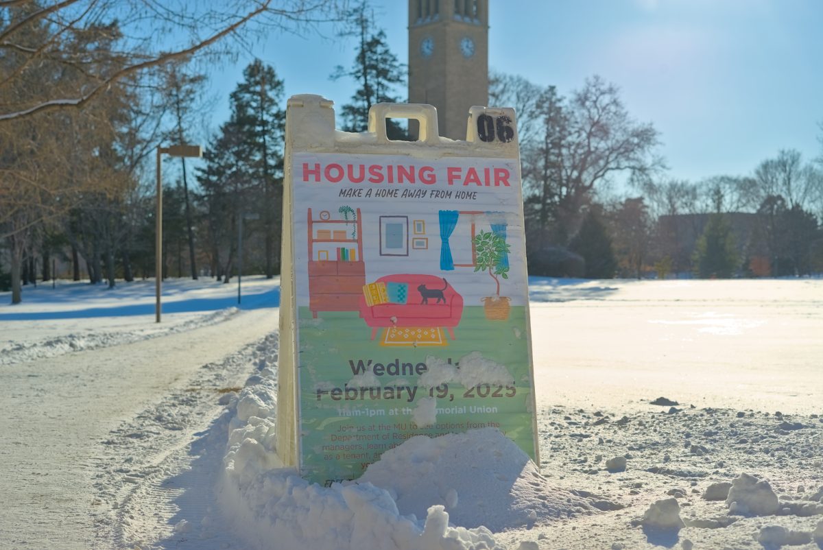 Housing Fair sign on central campus, Feb. 13, 2025, Iowa State University, Ames, Iowa.