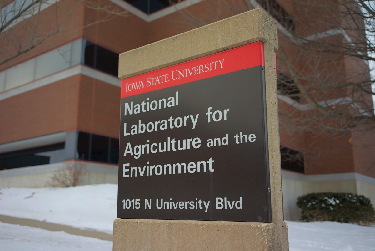 Sign for the National Laboratory for Agriculture and the Environment, Feb. 13, 2025, on University Boulevard, Ames, Iowa.