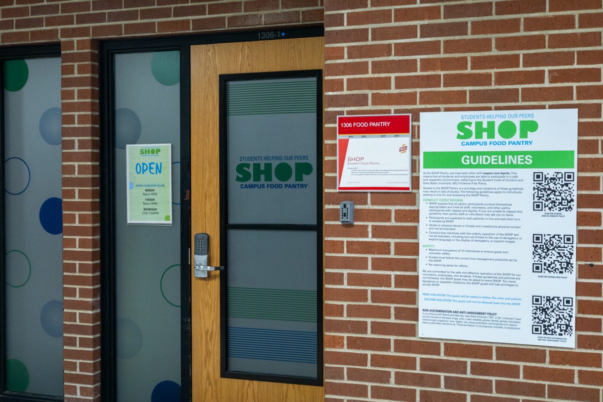 The entrance of The SHOP, the campuses food pantry, located in Beyer Hall, in Ames Iowa, on February 27th, 2025.