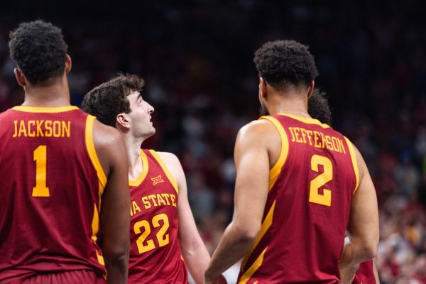 Milan Momcilovic (22) during the Iowa State vs. the Brigham Young University men’s basketball game during the Big 12 Tournament at T-Mobile Arena, March 13, 2025, Kansas City, Missouri.