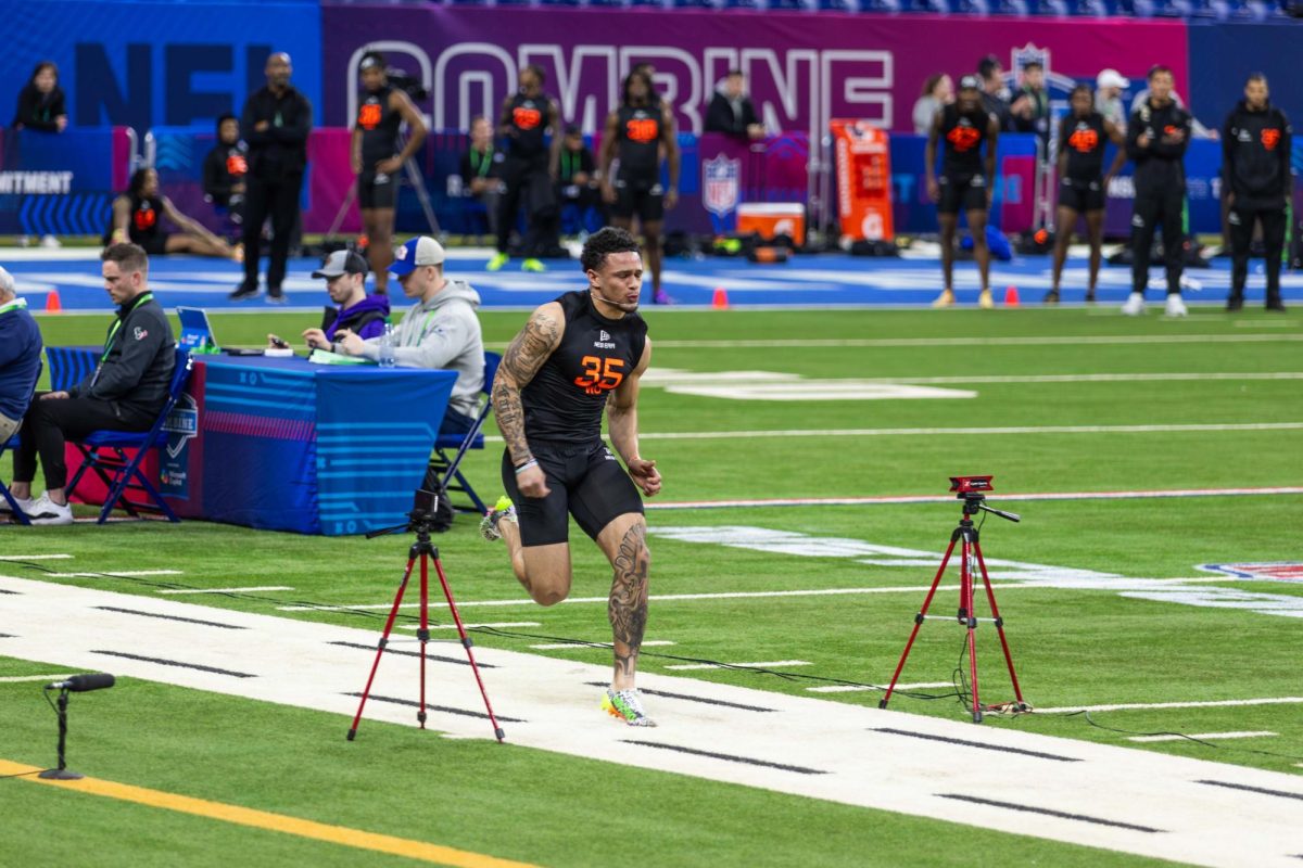 Jaylin Noel runs his 40 yard dash in 4.39 seconds during the 2025 NFL Scouting Combine at Lucas Oil Stadium on March 1, 2025, in Indianapolis, Indiana.