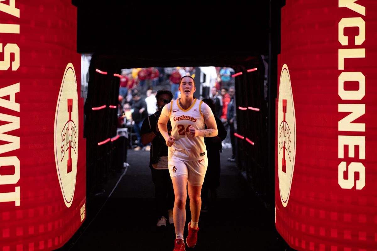 Addy Brown (24) enters the tunnel after putting up a career high 41 points at the Iowa State University vs. Arizona State University Big 12 tournament women's basketball game, T-Mobile Center, Kansas City, Missouri, March 6, 2025.