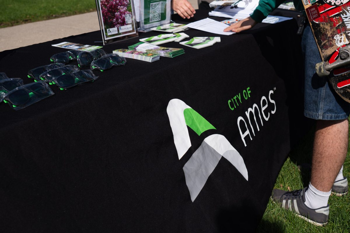 City of Ames information table at the Earth Day event , south lawn by Parks Library, April, 22, 2025,Ames, Iowa.