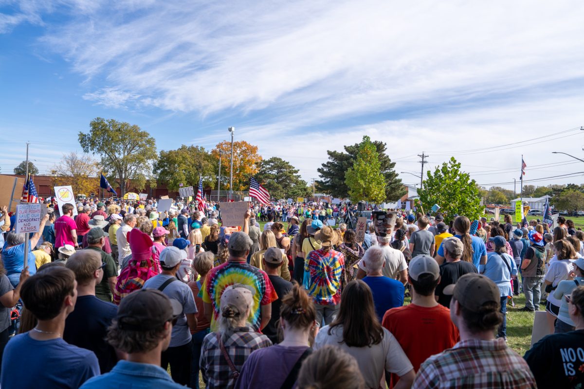 No Kings Day protest in O’Neil Park, Ames, Iowa, Oct. 18, 2025.