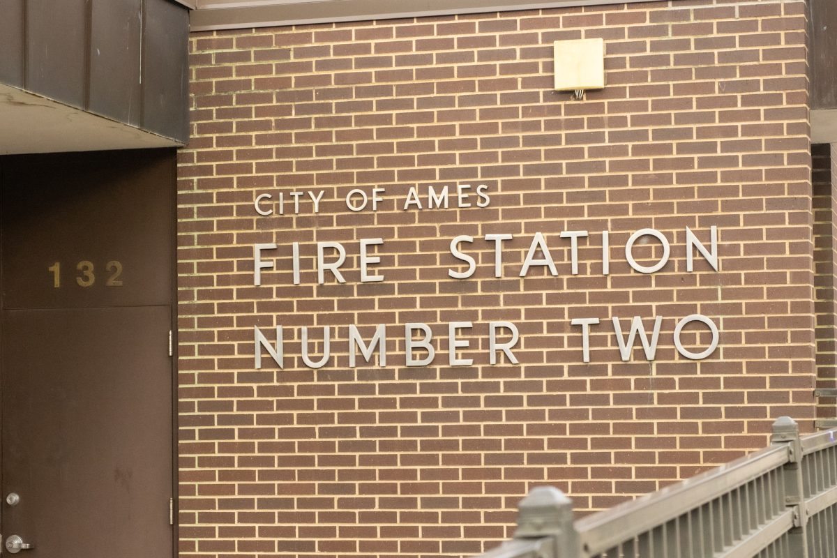 City of Ames Fire Station number two sign on the outside of the fire station on 132 Welch Ave, Ames, Iowa, Oct. 22, 2025. 