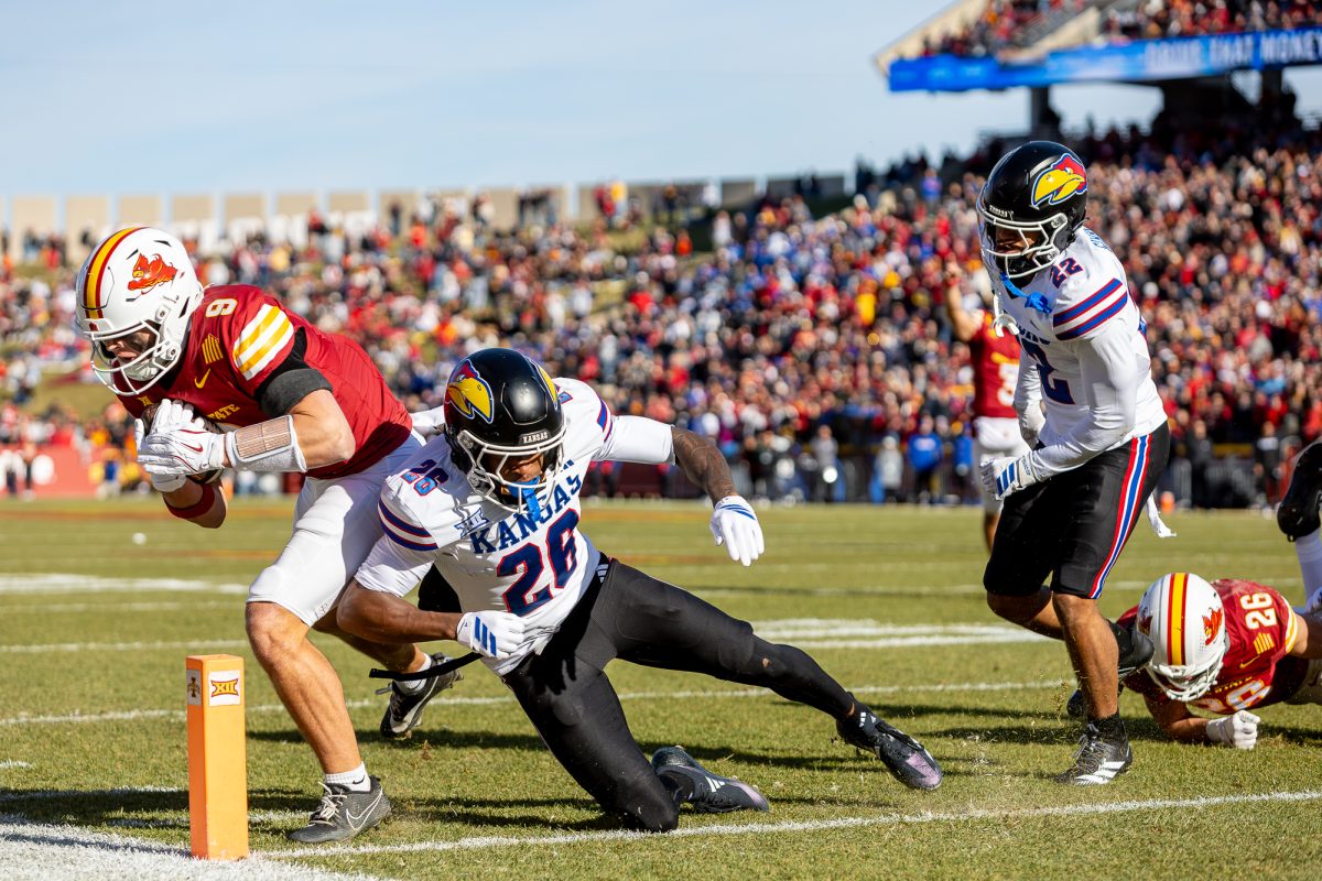 Brett Eskildsen (9) aims for the corner of the endzone during the game against Kansas, Jack Trice Stadium, Ames, Iowa, Nov. 22, 2025