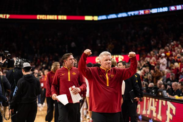 Head coach Bill Fennelly after the Iowa State vs. University of Iowa Cy-Hawk women’s basketball game at Hilton Coliseum, Ames, Iowa, Dec. 10, 2025. Iowa State won 74-69.