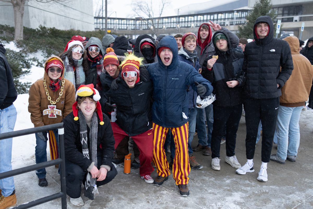 Iowa State students braving the cold to stand in line before the Iowa State vs University of Iowa men's basketball game. Hilton Coliseum, Ames, Iowa, Dec. 11, 2025.
