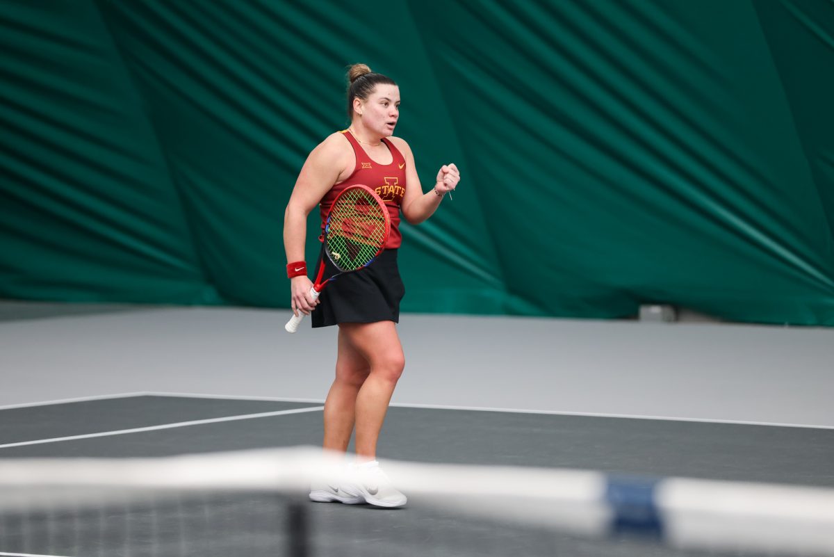 Suzanie Pretorius celebrating after point, Iowa State vs. Wichita State, Iowa State Tennis Facility, Ames, Iowa, Jan. 31, 2026.