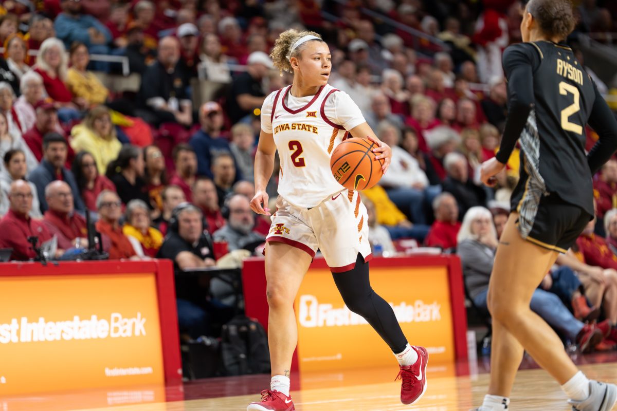 Arianna Jackson (2) looking for someone to pass to while on offense during the Iowa State vs. UCF game, Hilton Coliseum, Ames, Iowa, Jan. 31, 2026.