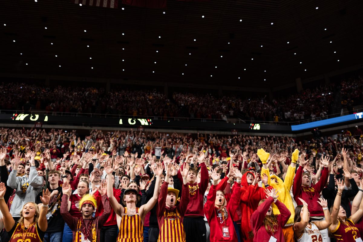The student section during the Texas Tech vs. Iowa State basketball game in Hilton Coliseum, Ames, Iowa, Feb. 28, 2026.