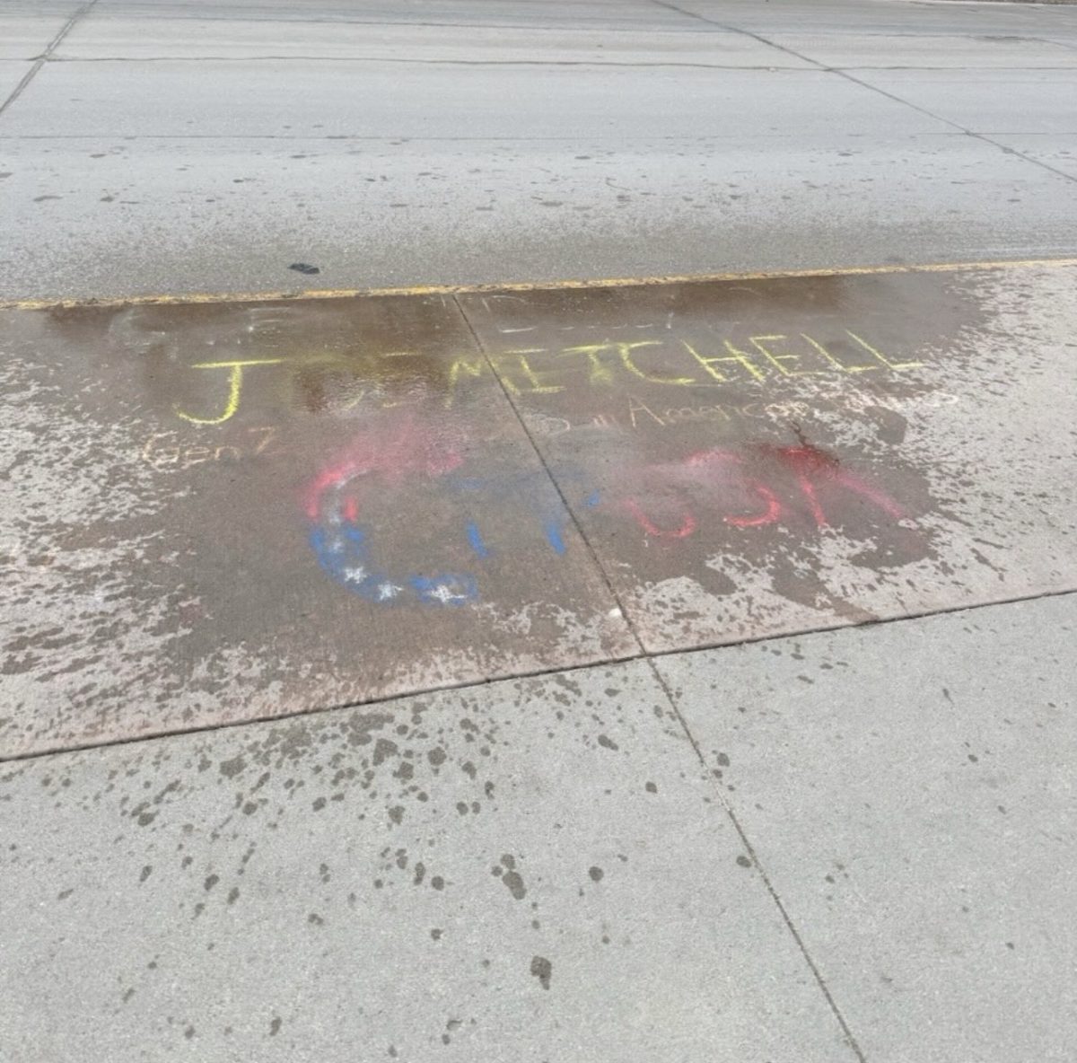 Turning Point USA side walk chalk erased by unknown student on campus Feb. 2. Photo courtesy of isu_tpusa. 