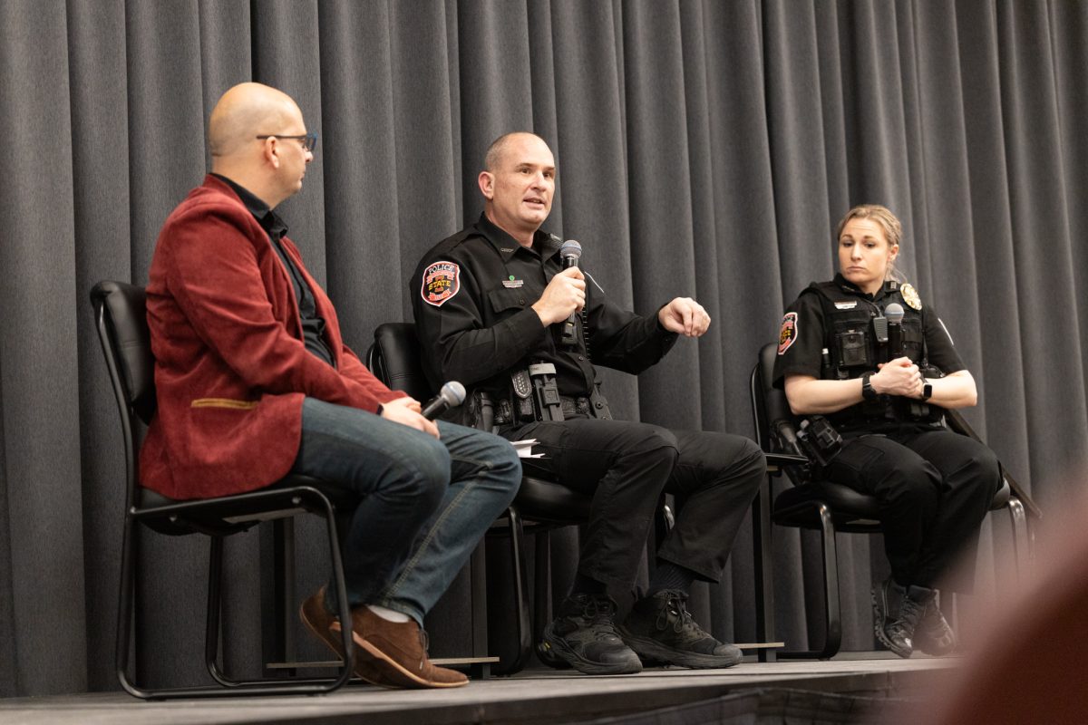 Iowa State Police Chief Michael Newton speaking at An International Sexual Predator Ring Exposed Seminar, Memorial Union, Ames, Iowa, March 31, 2026.