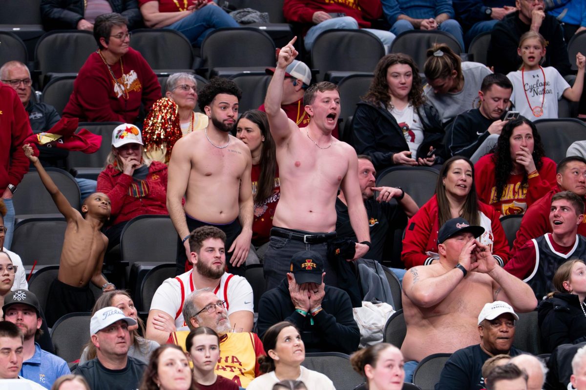 Iowa State fans show their support at the Iowa State University vs. Arizona State University Big 12 tournament women’s basketball game, T-Mobile Center, Kansas City, Missouri, March 5, 2026.
