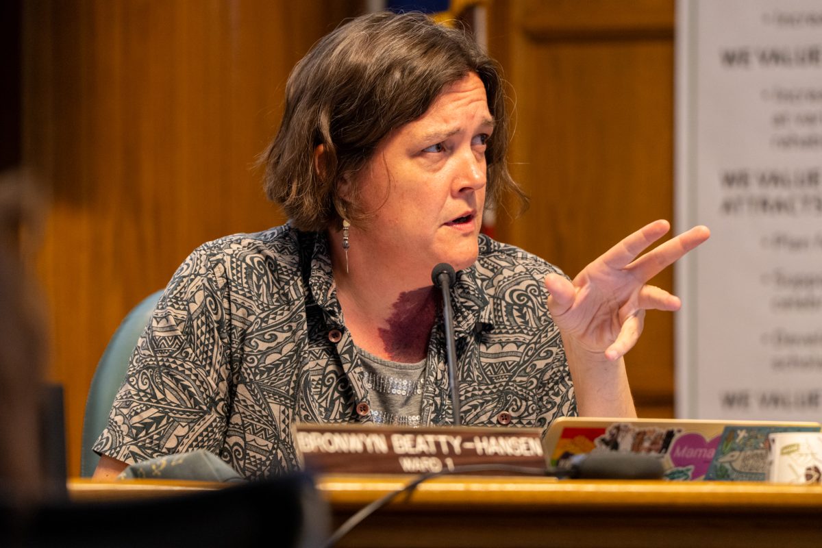 Ward 1 Rep. Bronwyn Beatty-Hansen during the regular meeting of The Ames City Council on the potential addition of a Lightedge Solutions data center at Ames City Hall in Ames, Iowa, June 23, 2026.
