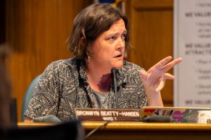 Ward 1 Rep. Bronwyn Beatty-Hansen during the regular meeting of The Ames City Council on the potential addition of a Lightedge Solutions data center at Ames City Hall in Ames, Iowa, June 23, 2026.